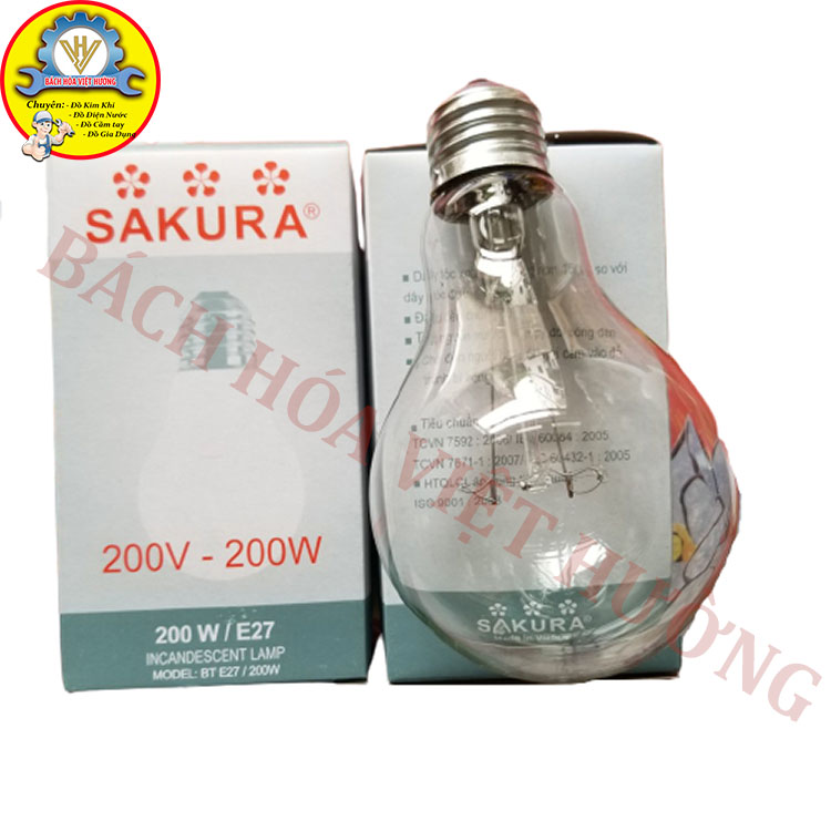 Bóng đèn sợi đốt 200W Sakura dùng sưởi ấm, thắp sáng (sẵn hàng)