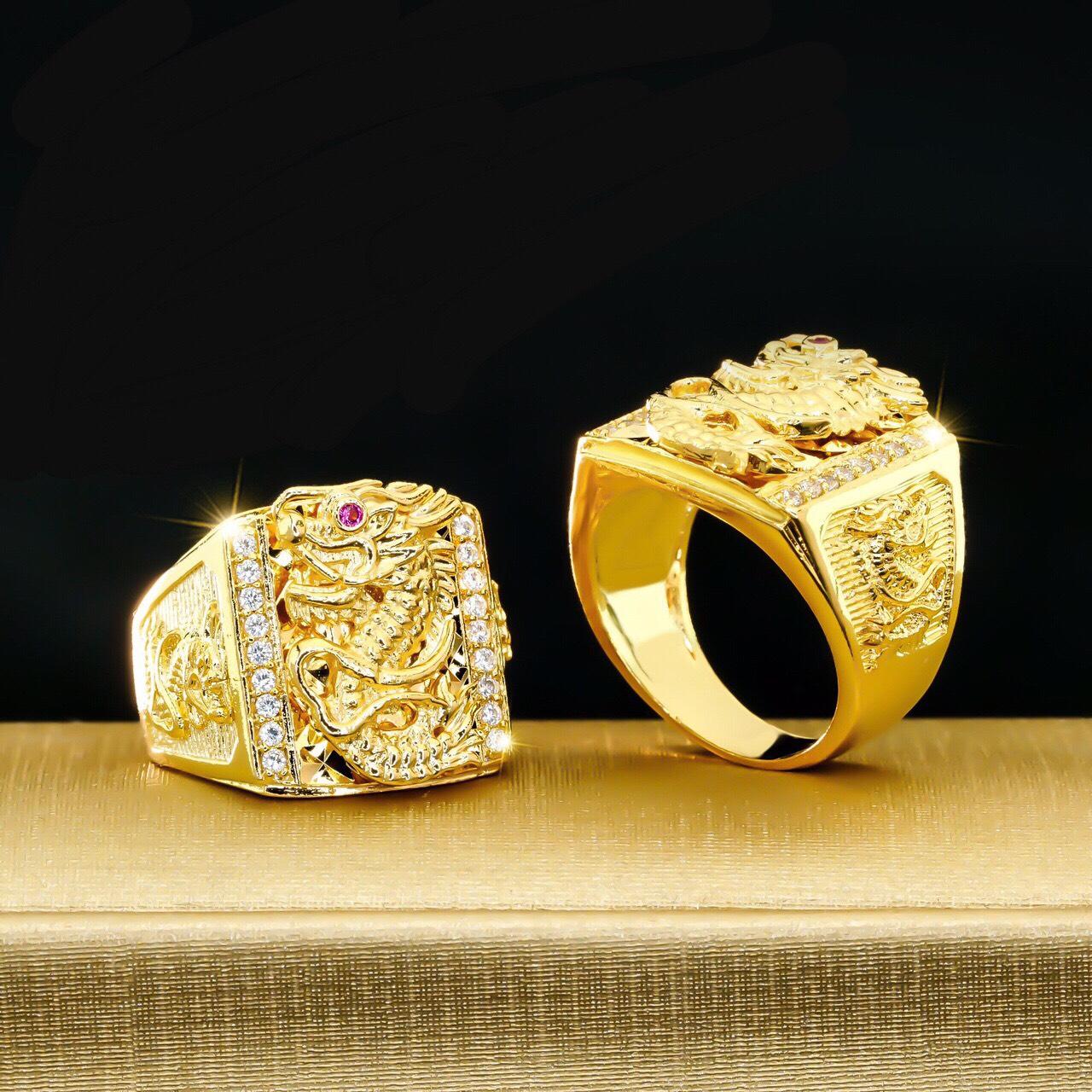 [ N748 ] Nhẫn Nam Chạm Rồng Mạ Vàng 18K  - Titanium Ý Cao Cấp - Không Đen - Không Dị Ứng