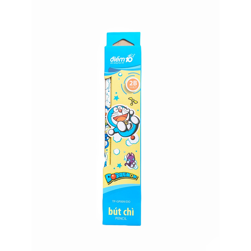 [HCM]Bút Chì Gỗ Điểm 10 TP-GP009/DO - Hình ảnh nhân vật Doreamon - Min chì 2B có gôm (Hộp 10 cây)