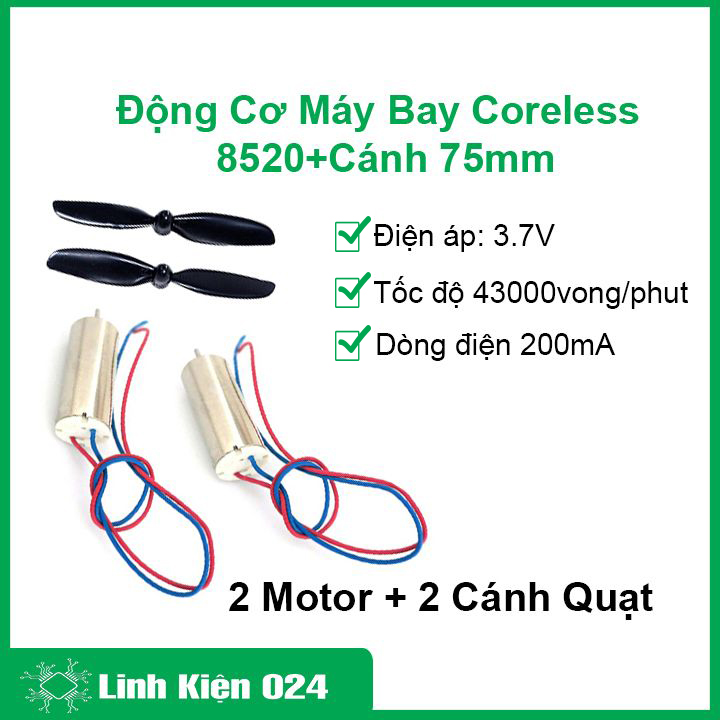Động cơ máy bay Coreless 8520+Cánh 75mm (1 Đôi )
