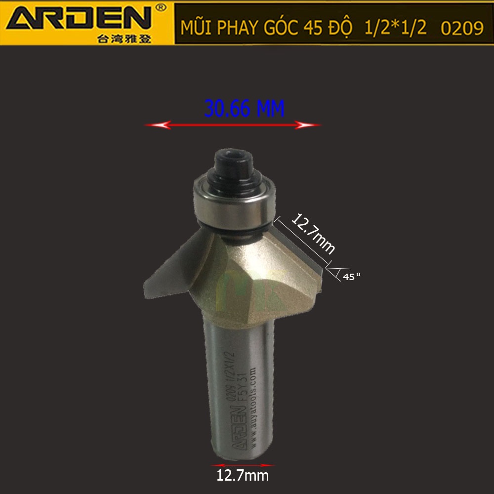 [HCM]Mũi phay góc 45 độ ARDEN 1/2*1/2 0209 Cốt 12.7mm