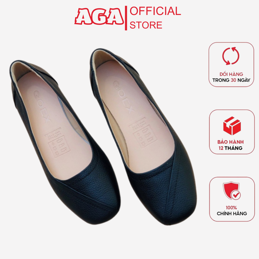Giày Búp Bê Nữ Da Thật Êm Chân Mũi Vuông AGA A003