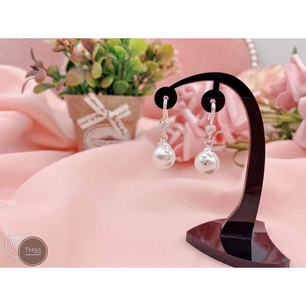 Bông tai móc câu bạc thật mẫu tim gắn hạt trai trẻ trung/ Trang sức bạc JQN cam kết hàng đúng mô tả chất lượng đảm bảo