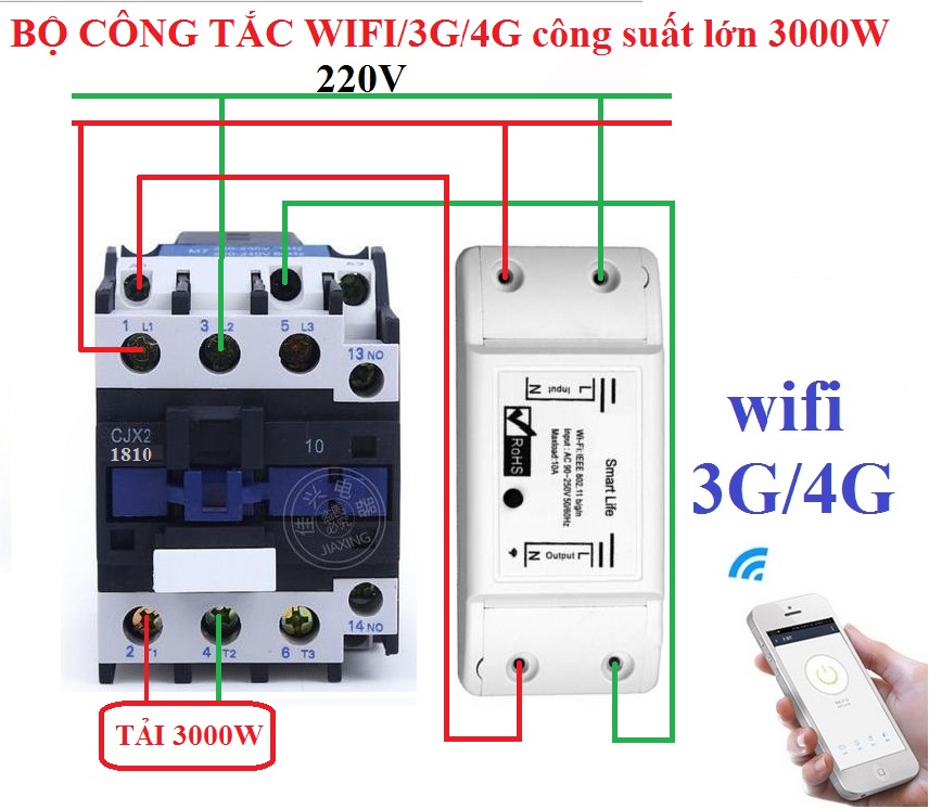 Bộ thiết bị điều khiển từ xa không dây kết nối wifi 3G 4G bật tắt hẹn giờ máy bơm nước bình nóng lạnh động cơ công suất lớn 3000W công tắc điều khiển từ xa công tắc hẹn giờ - Smarlife-CJX2-18A