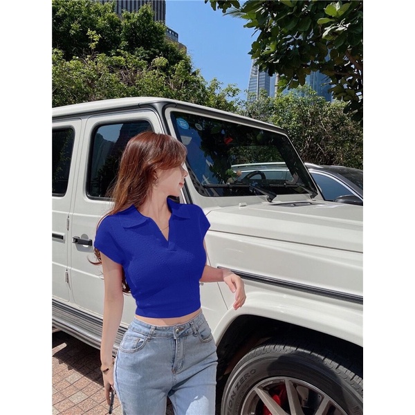 áo len dệt kim cổ V basic tay hến dáng croptop (M98#)