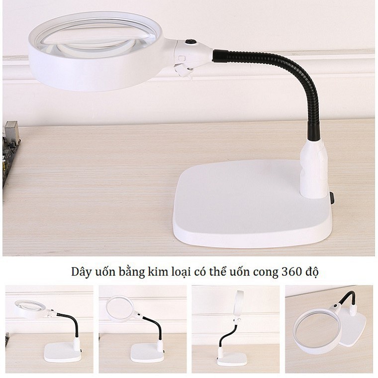Kính lúp có đèn led để bàn K7764 ( Video thực tế )