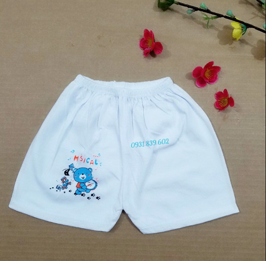 Combo 5 quần đùi trắng in hình chất cotton cho bé