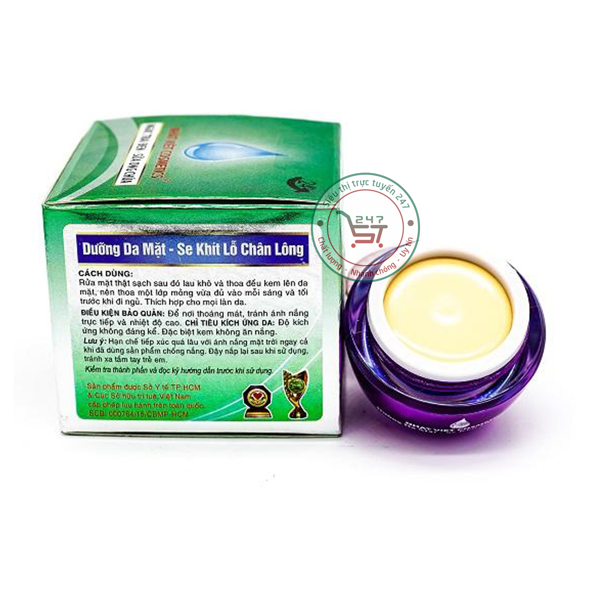 Kem dưỡng Trắng da mặt Se khít lỗ chân lông Ngọc Trai Đen sữa ong chúa Nhật Việt V6 12g (Xanh lá-xám)