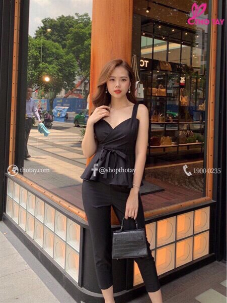 Sét bộ nữ 2 dây cột nơ eo quần dài