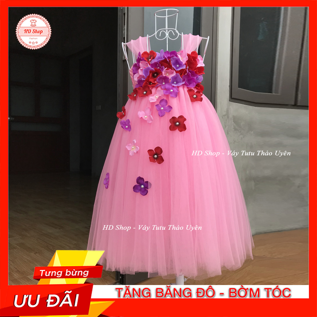 ĐẦM BÉ GÁI / THỜI TRANG CHO BÉ / ĐẦM CÔNG CHÚA CHO BÉ HỒNG PHẤN TÚ CẦU ĐỎ TÍM