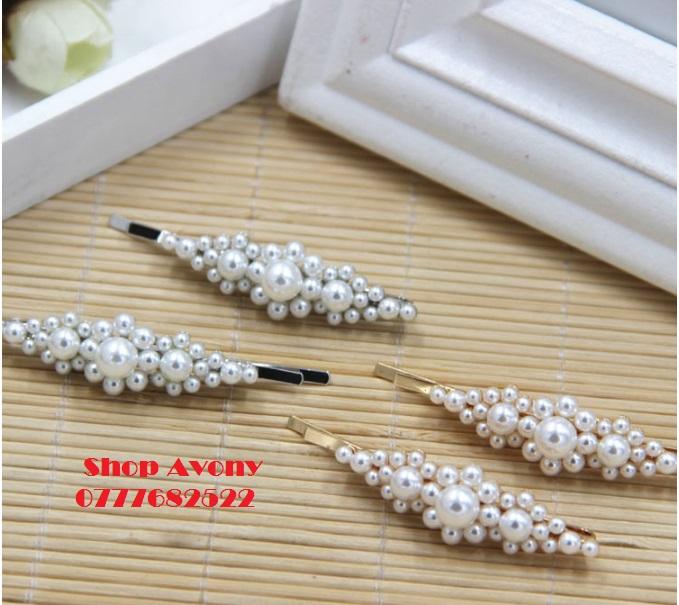 [HCM]kẹp tóc mái đính ngọc trai hoa to