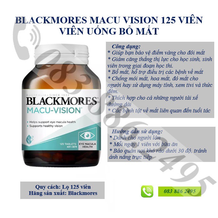 BLACKMORES MACU VISON 125 TABLES (VIÊN UỐNG BỔ MẮT BLACKMORES 125 VIÊN CỦA ÚC)