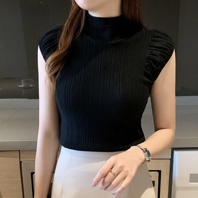Áo len cổ cao sát nách