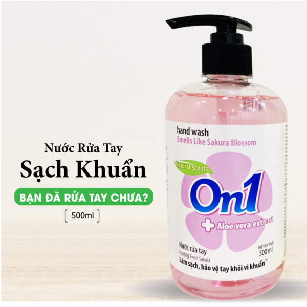 Nước rửa tay sạch khuẩn On1 hương fresh Sakura 500ml RT501, khả năng diệt khuẩn cao, phòng chống dịch bệnh, mùi hương được lấy cảm hứng từ thiên nhiên