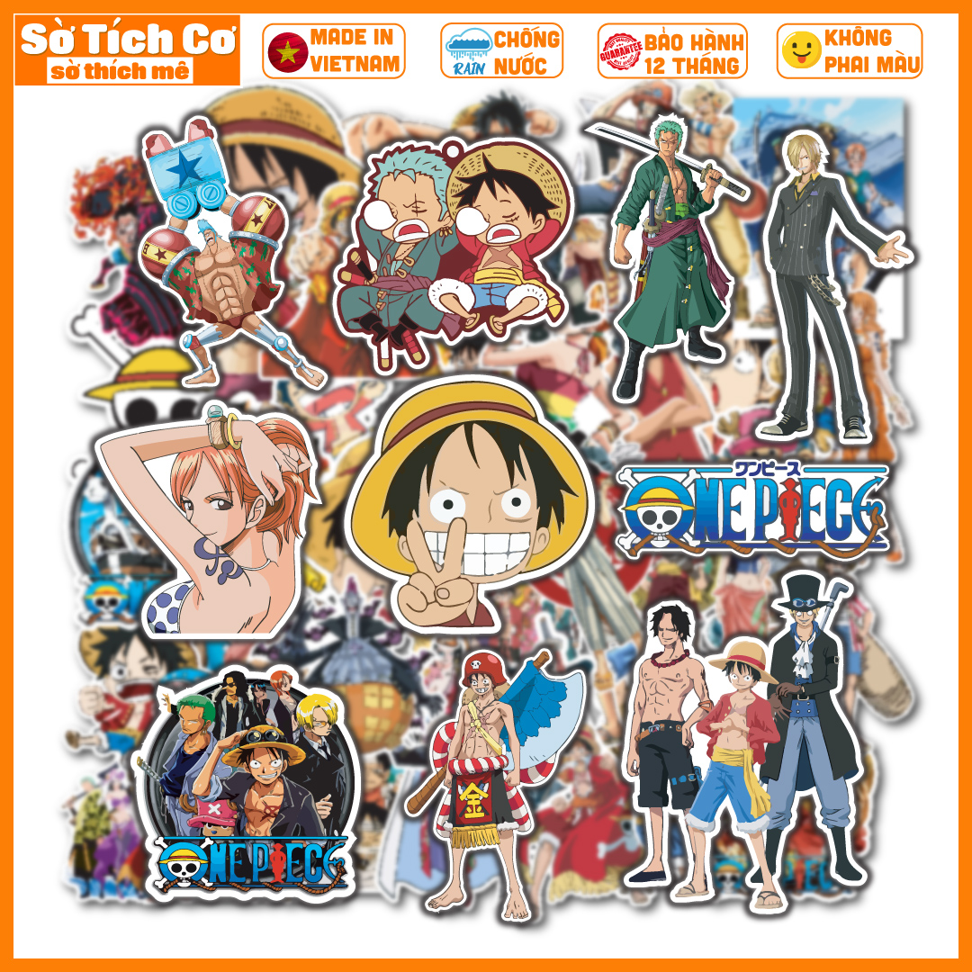 Bộ 50 Sticker One Piece dán điện thoại laptop nón bảo hiểm guitar vali MSP: A06