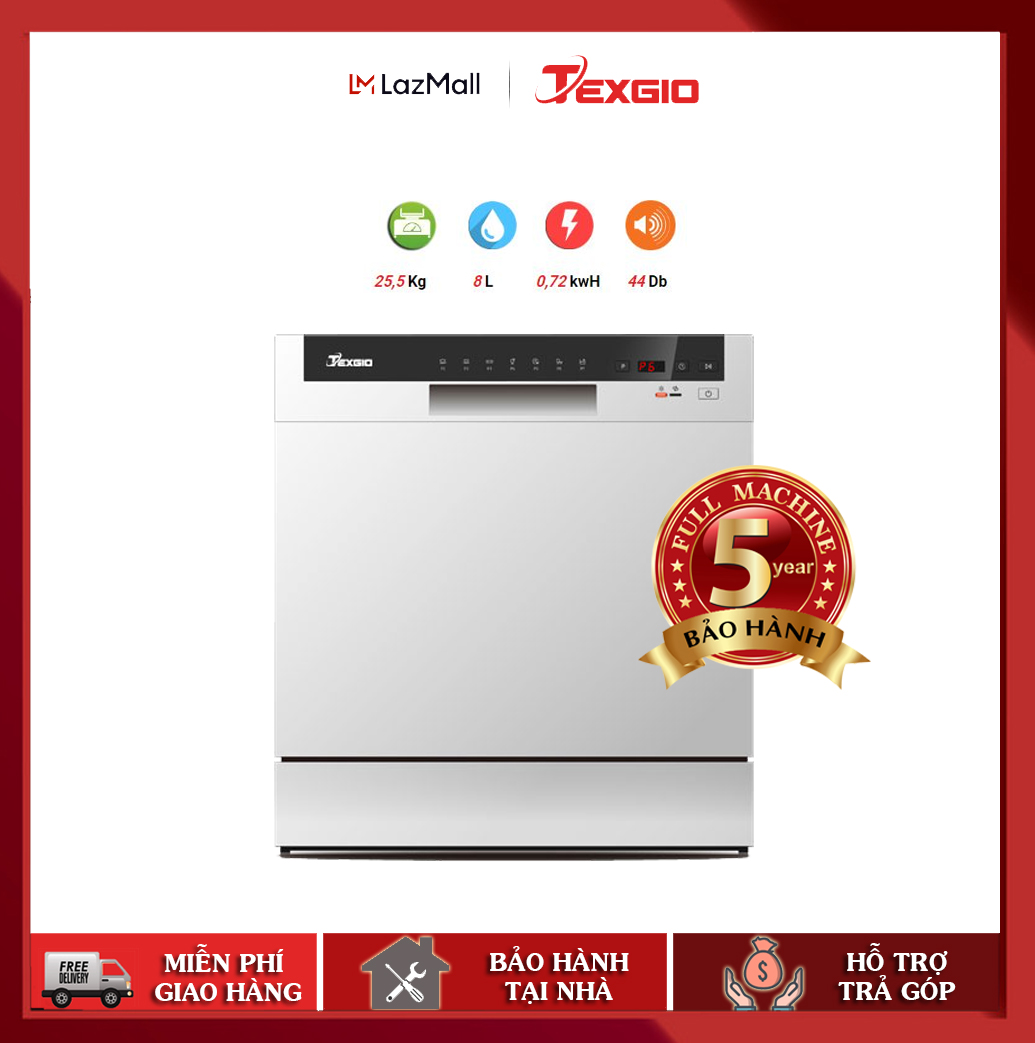 Máy Rửa Chén Bát 8 Bộ TEXGIO TG-DTW558 - Điều Khiển Điện Tử