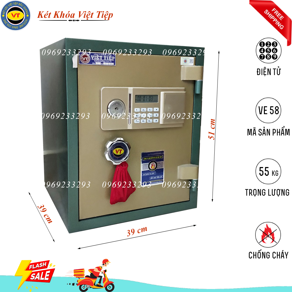 Két Sắt Điện Tử VE58, Xanh Vàng, Việt Tiệp, Nặng 55kg, Chống Trộm, Chống Cháy, An Toàn, Tiện Dụng, Bảo Mật, Chính Hãng, Hợp Phong Thủy, Két Sắt Bắc Giang, Mua Két Sắt Tại Bắc Giang [Miễn Phí Giao Hàng]
