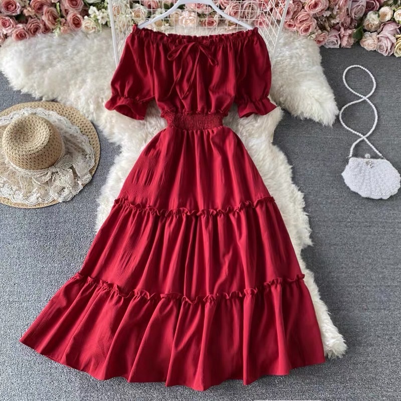 đầm lụa bệt vai hàng thiết kế hình chụp thật ld22