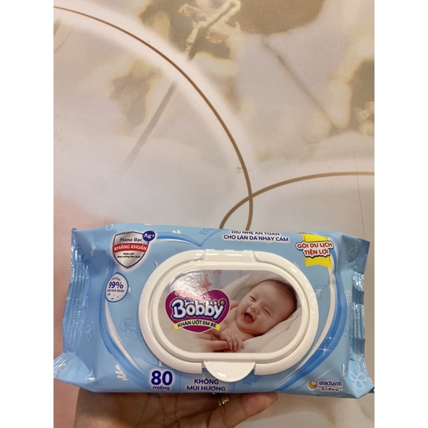 Combo 6 gói khăn ướt có mùi/ không mùi Bobby 100 miếng