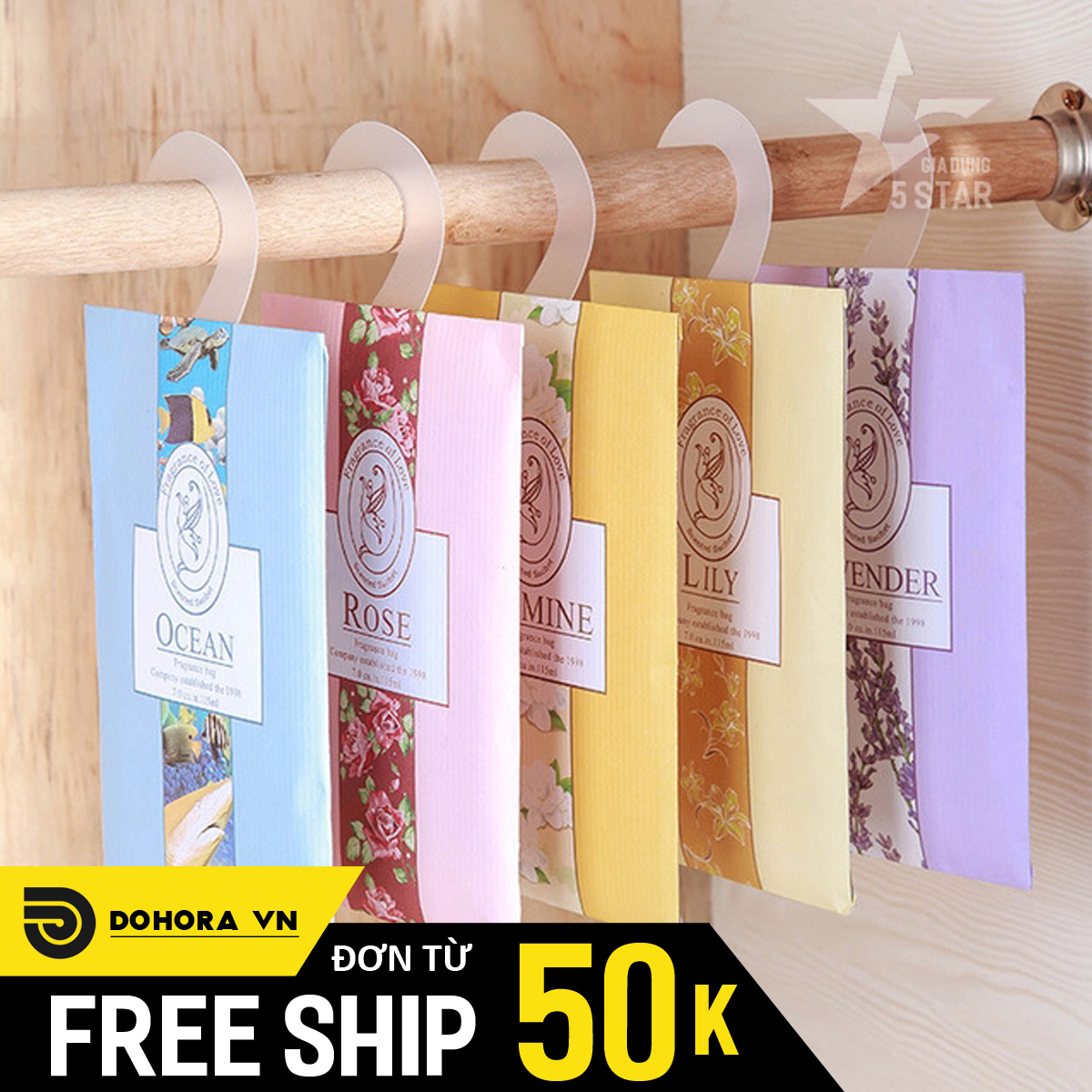 Túi thơm treo tủ quần áo, treo trong phòng, treo xe ô tô chất liệu thảo mộc thiên nhiên dễ chịu, 5 mùi hương khác nhau
