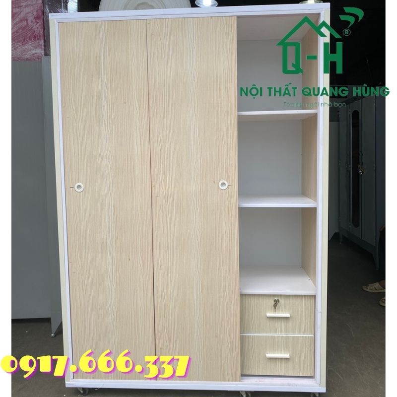 Tủ nhựa 3 cánh cửa lùa 1m8x1m2 màu sồi trắng