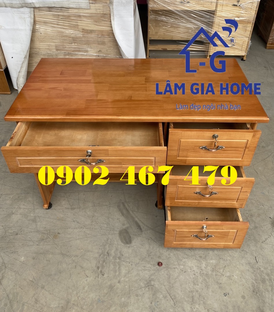 Bàn làm việc gỗ 4 hộc 1m thiết kế tay cầm lạ