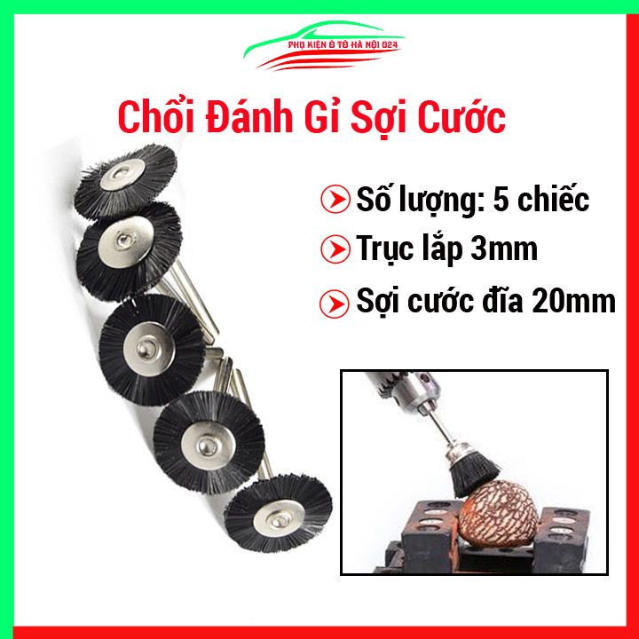 Bộ 5 chổi đánh gỉ trục 3mm sợi cước chổi đĩa đường kính 20mm