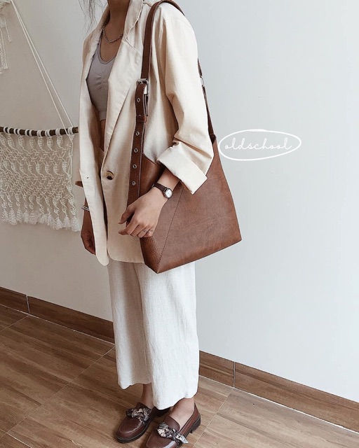 (Oldschoolcloth)TÚI DA XẺ CHÉO MIỆNG (có sẵn)