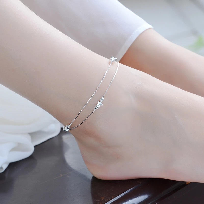 Bộ lắc tay lắc chân hình ngôi sao bạc S925 dây đôi LTC24