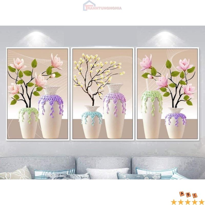 Tranh đính đá bình hoa ngọc lan 3 bức LV292 (1m48 x 70cm)