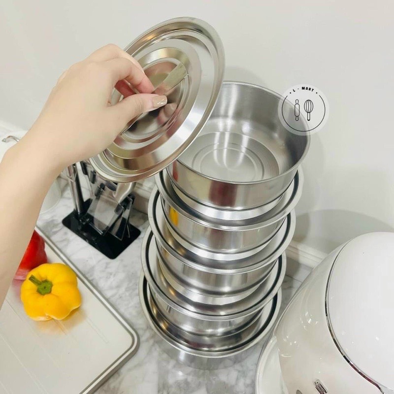 Bộ 5 thau inox có nắp size Đại
