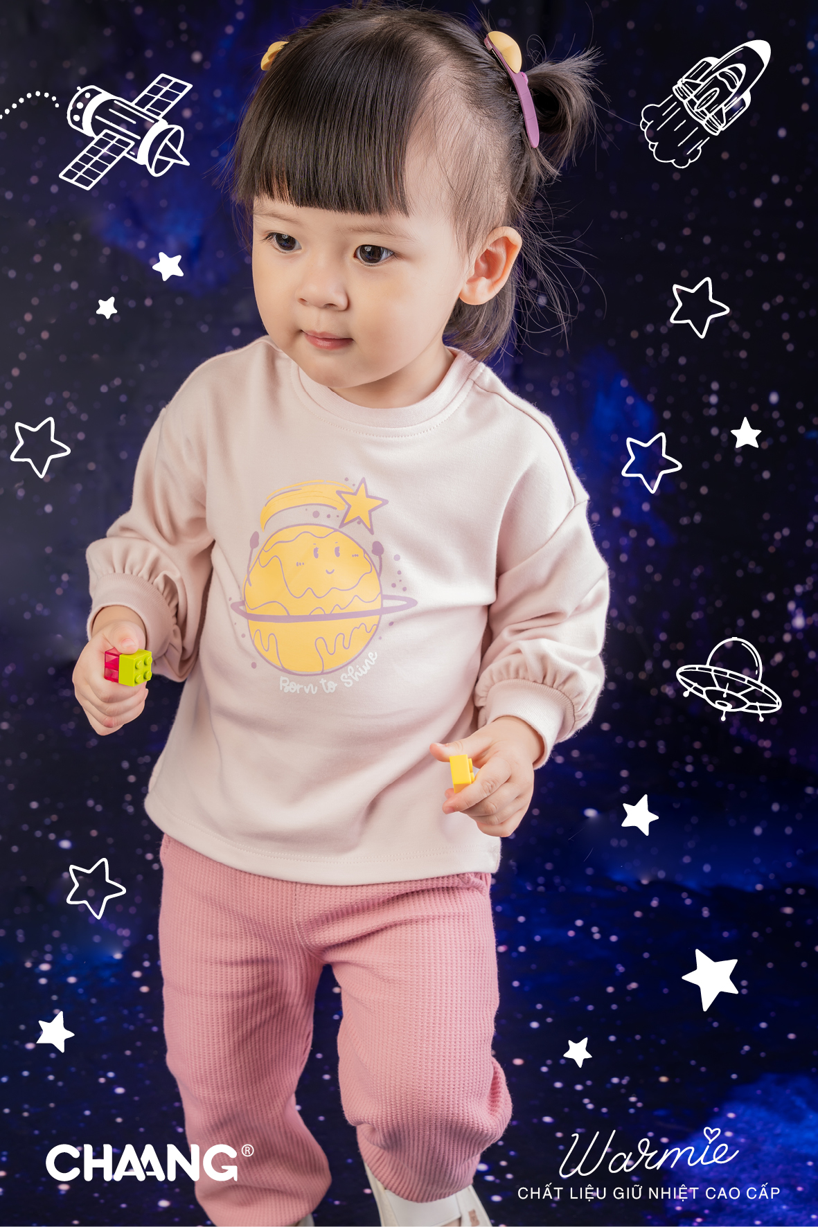 [CHAANG] Áo tay bồng bé gái Cosmos tím nhạt Chaang