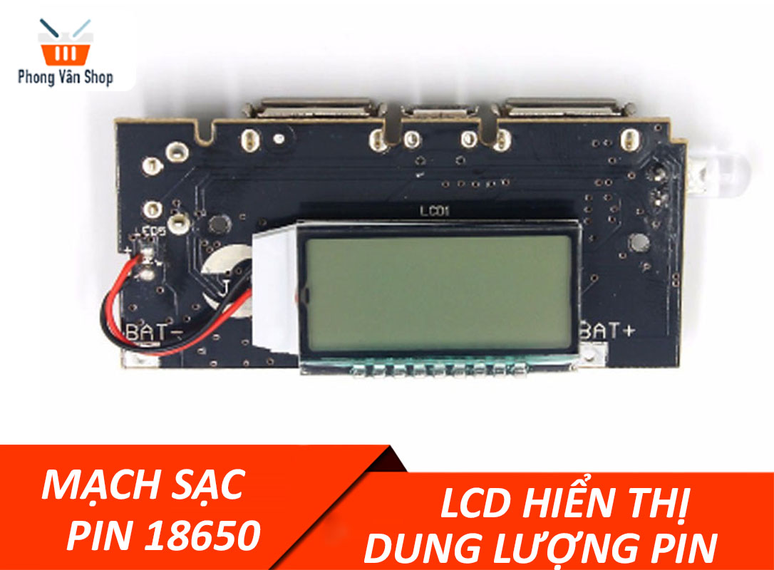 Mạch sạc pin dự phòng 18650 có màn hình LCD hiển thị dung lượng pin