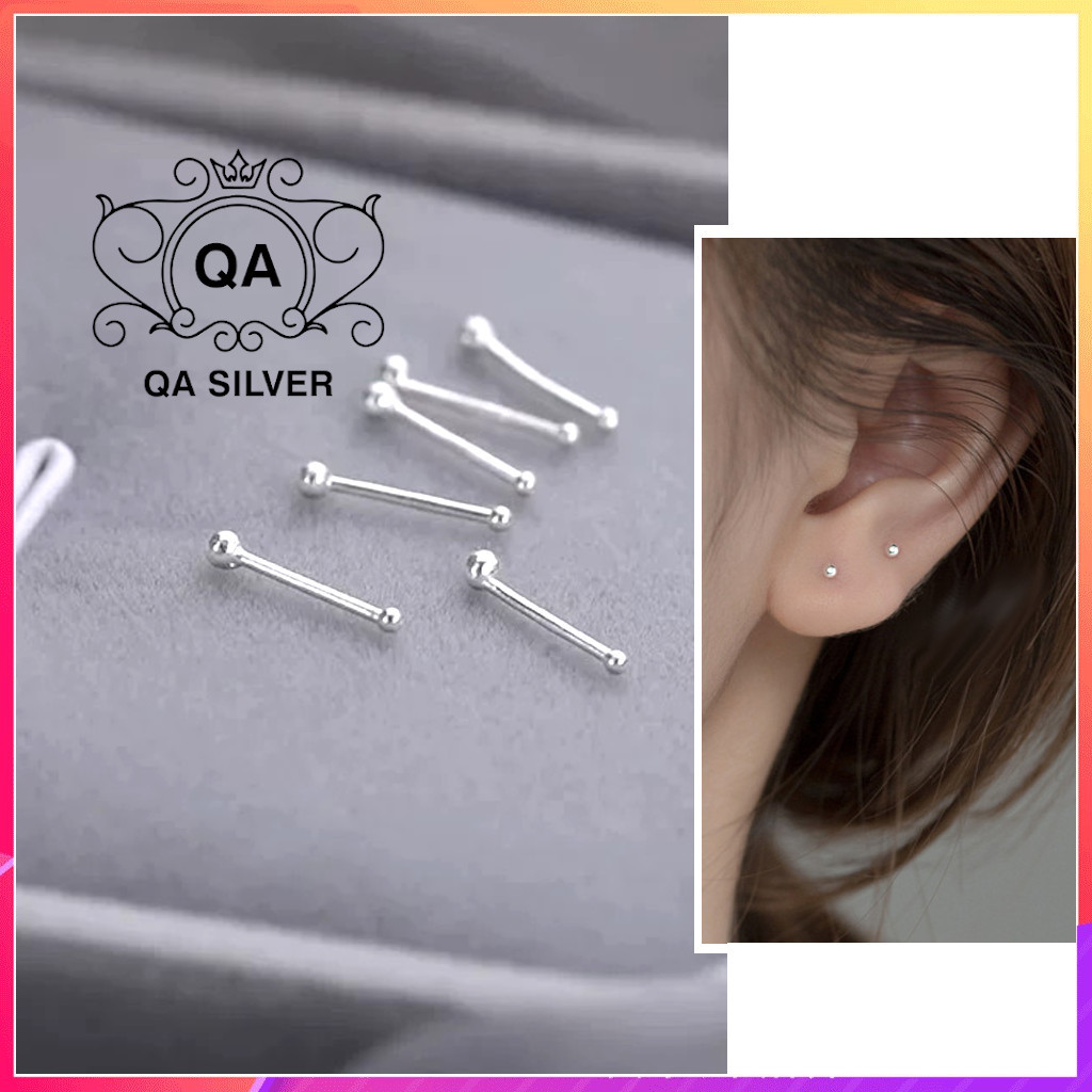 Khuyên tai bạc 925 nụ tròn đuôi bi bông nam nữ tối giản S925 MINIMAL QA SILVER Earrings EA250101