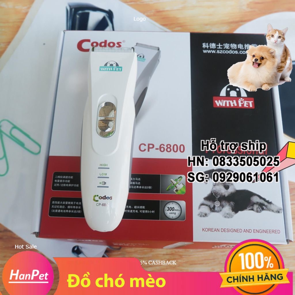 Hanpet - (Bảo hành 6 tháng 1 đổi 1)-Tông Đơ máy CP6800 THẾ HỆ MỚI Chuyên Dụng Cắt Lông Chó Mèo ( 399B) tặng 1 găng tay tắm thú cưng