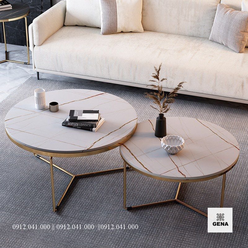 [Free Ship] Bàn Sofa Tròn Đôi Mặt Đá Ceramic Viola