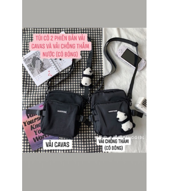 Túi đeo chéo đen cá tính unisex (có sẵn, hình thật)