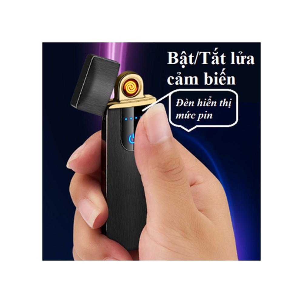 Bật Lửa Điện Cảm Ứng Vân Tay Siêu Mỏng Cao Cấp, bật lửa usb , bat lua dien , bat lua cam ung ( MẦU vàng)