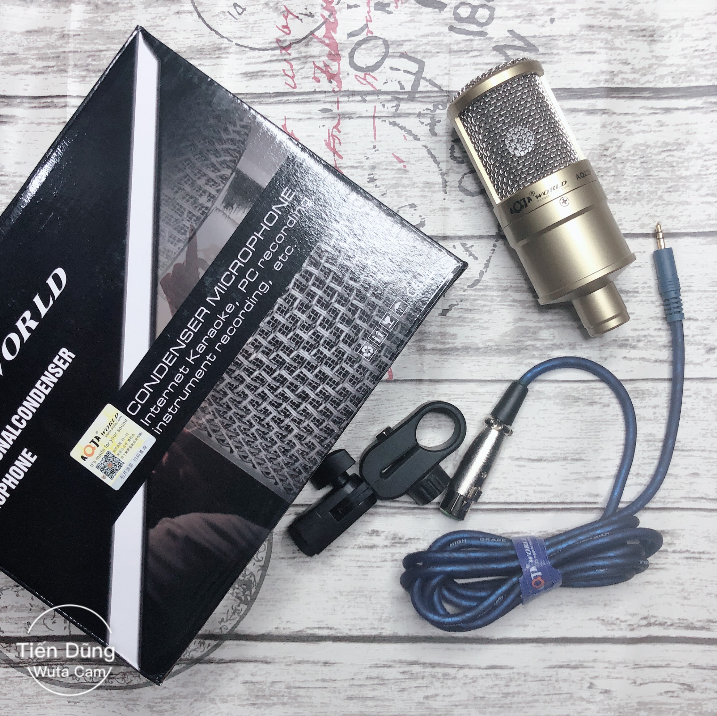 Bộ mic thu âm AQ220 sound card k10 chân kẹp dây livestream MA2- Bô live stream micro aq220 đầy đủ