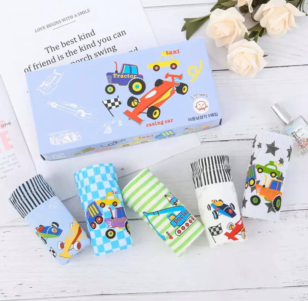 [HCM]Set 5 quần lót bé trai cotton Hàn Quốc mẫu XE ĐUA F1