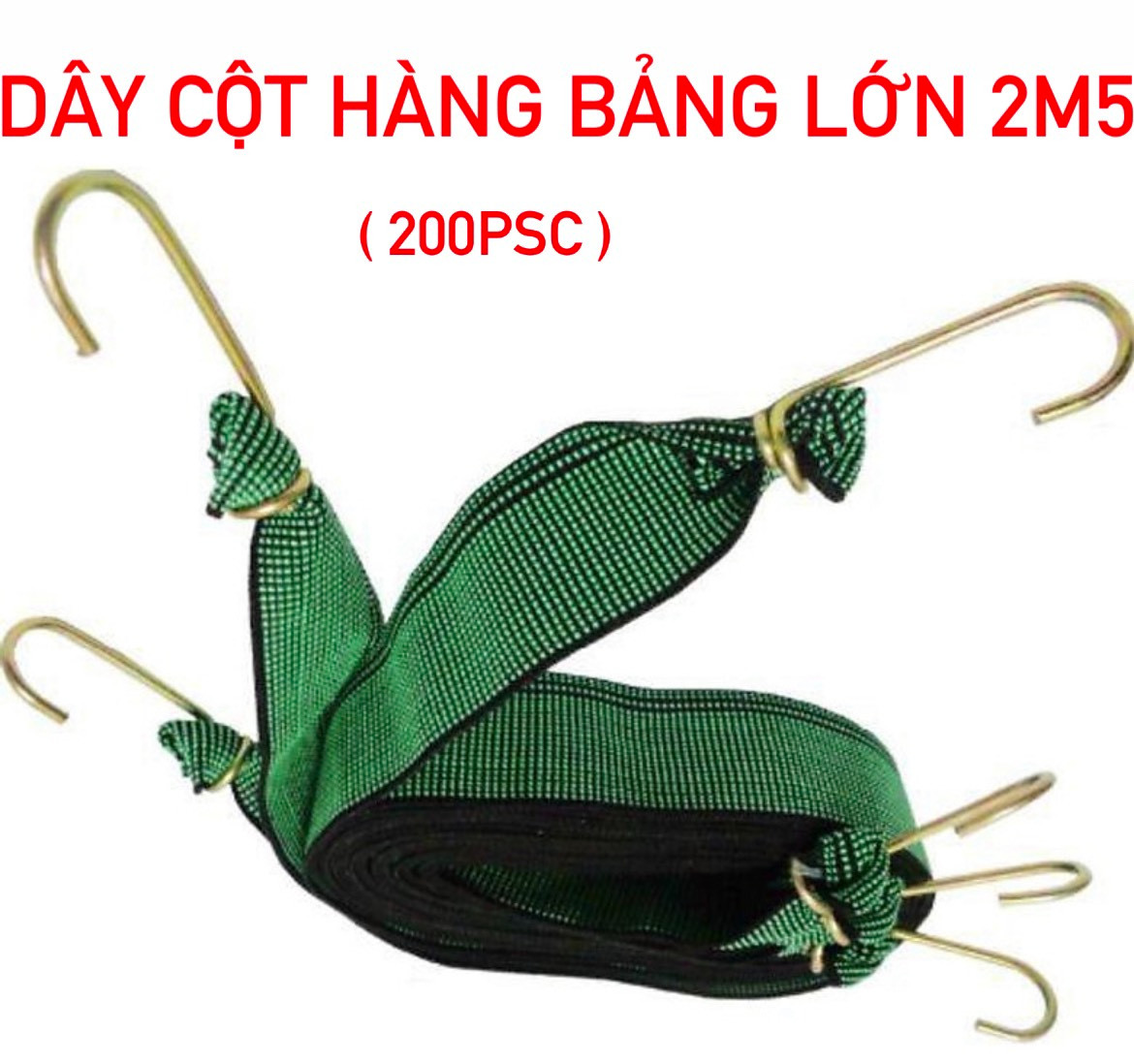 Dây ràng, dây buộc hàng hóa bản to dài 2m5, cóc 2 đầu móc để giữ cố định hàng hóa, dây buộc xanh, dây thun ràng đồ xe