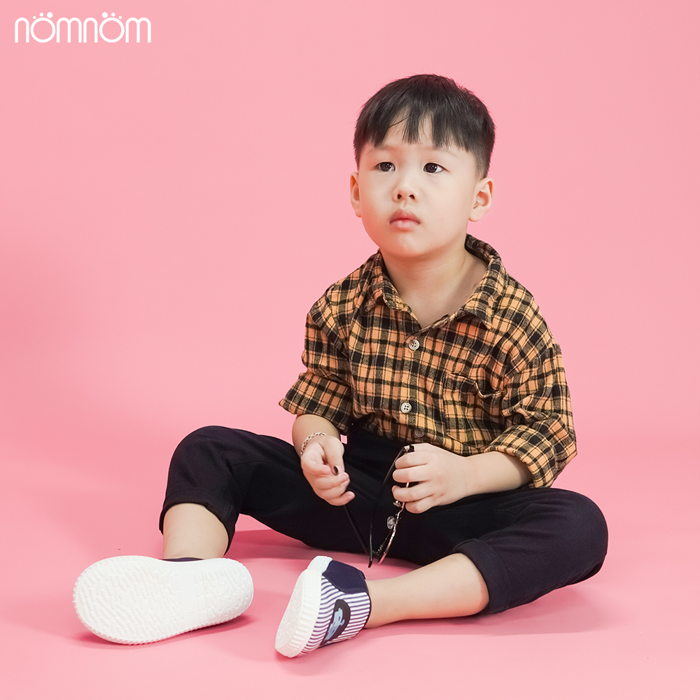 Shoes slipon boys NomNom EPB1934 plaid blue