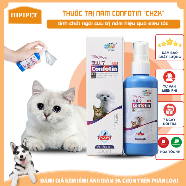 Lọ xịt nấm cho mèo chó CHZK CONFOTIN - 100ML- tinh chất ngải cứu kháng viêm và mau lành vết thương csp30