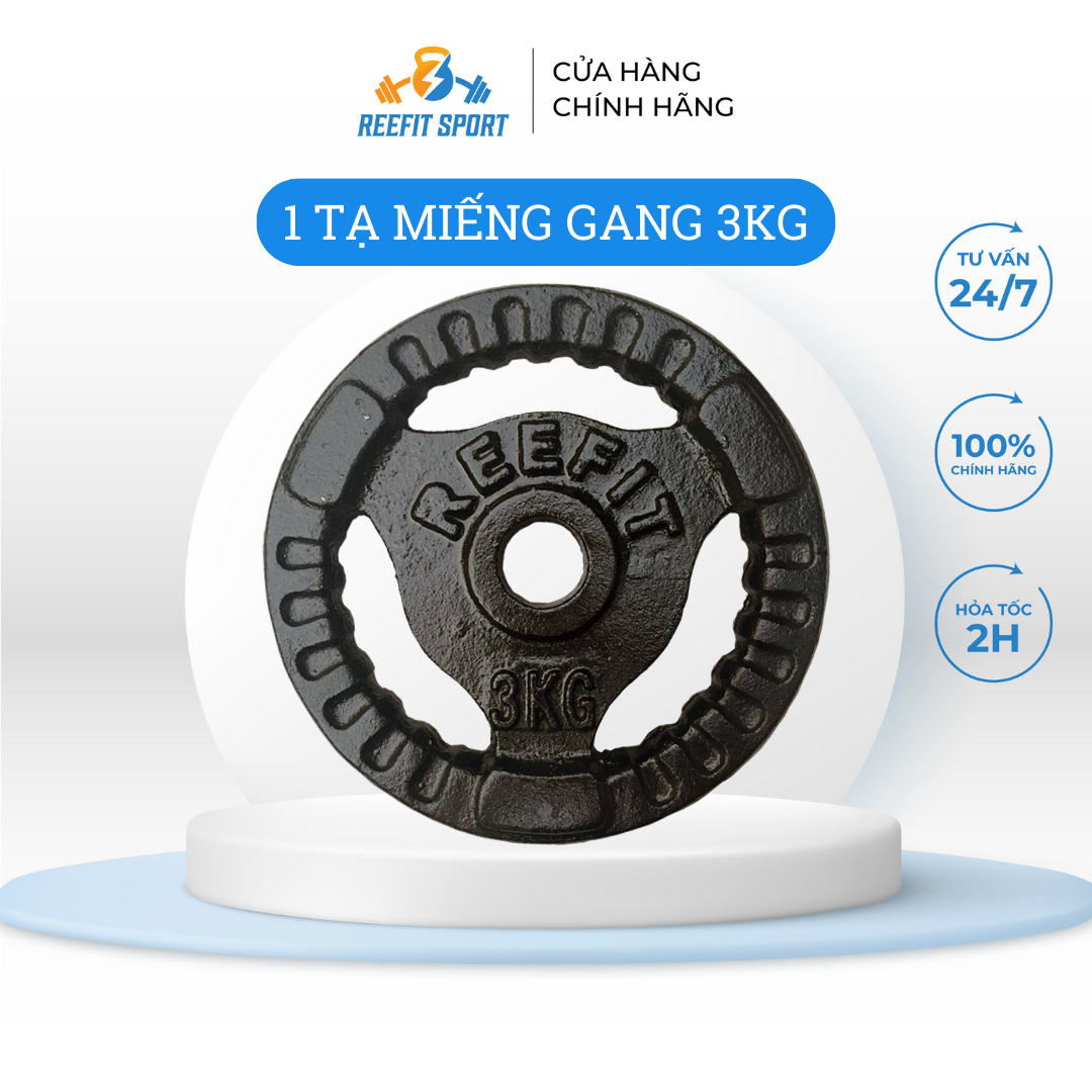 Tạ miếng tạ bánh gang 3 lỗ 3kg REEFIT (1 miếng)