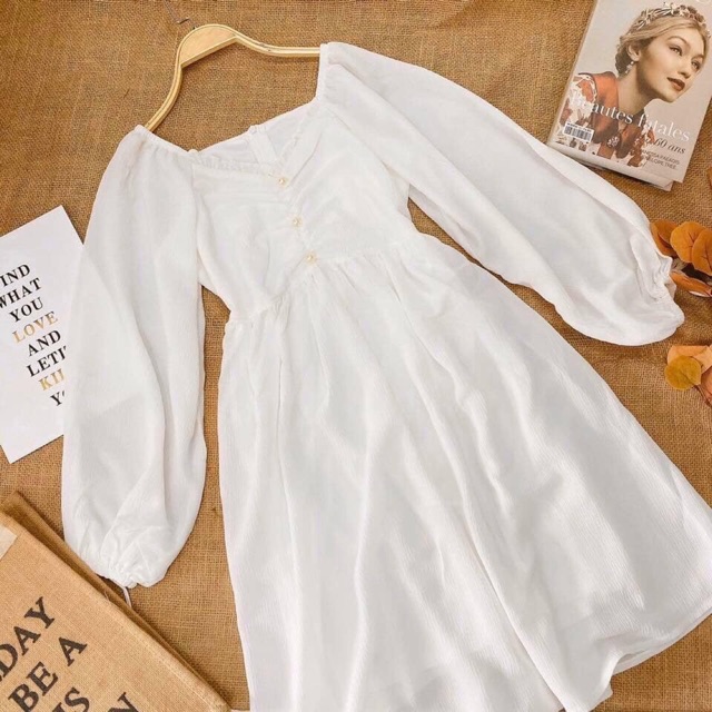 Váy trắng tay bồng - Váy tiểu thư