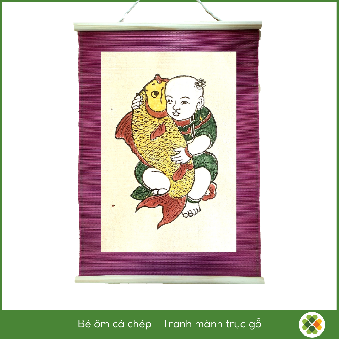 Little Boy Holding Carp - Dong Ho folk woodcut painting