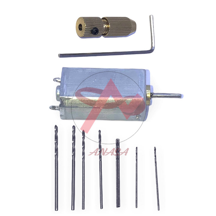 Combo máy khoan mini 180 5V Siêu Khỏe V1 ( gồm 01 động cơ 180, 01 đầu kẹp 2015, mũi khoan 0.8-1.0-1.2-1.5mm mỗi loại 2 chiếc )