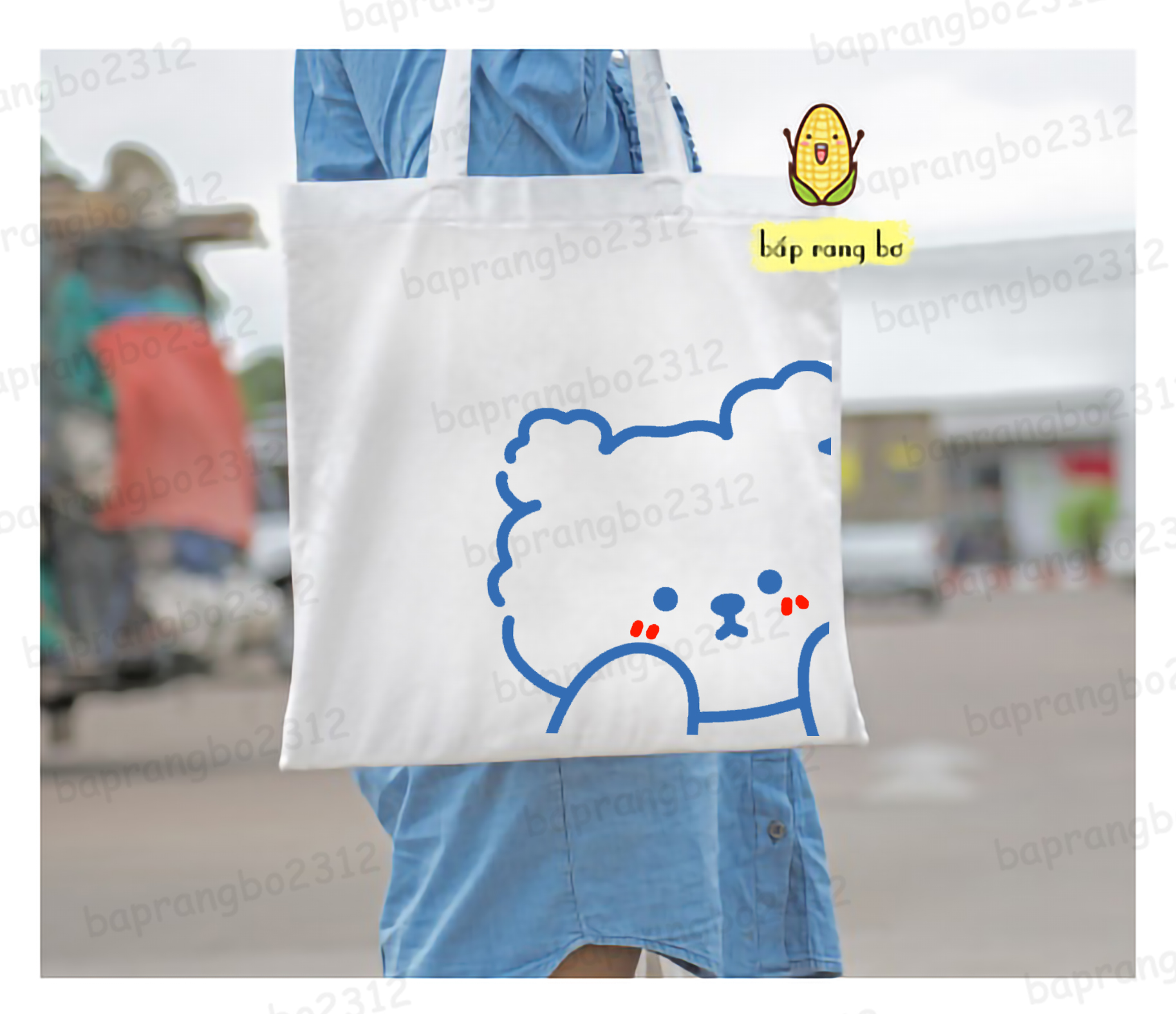 Túi vải tròn gấu mụp cute vải dệt canvas có túi con