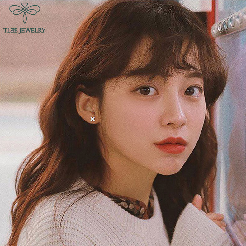 Bông tai bạc nữ TLEE chữ x mini basic TleeJewelry B0234
