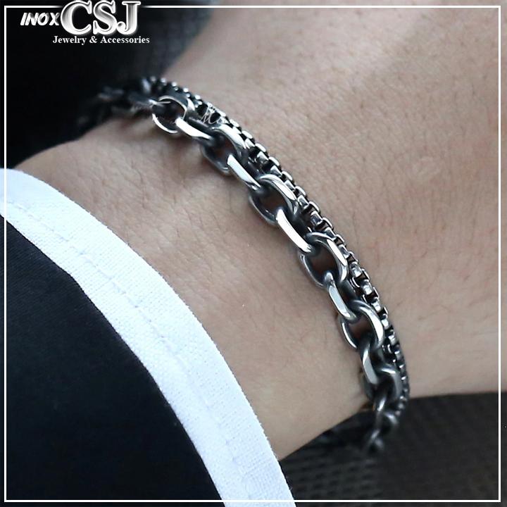 Vòng lắc tay inox 2 tầng cao cấp khoen to kết hợp bông dừa đẹp không đen - chuẩn thời trang mang phong cách nam tính mạnh mẽ